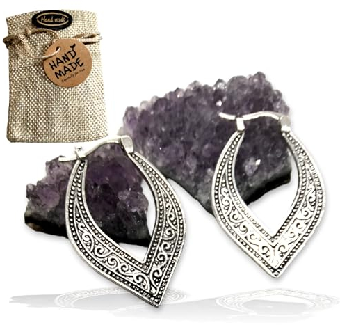 WORLD GOBLINS Pendientes Vintage Plata Gota Corazón. Estilo Nacional, Mujer Hippie. Llamativos Hechos a Mano. Joyería Original Artesanal. Córdoba. España. Regalo Mujer Original (Óxido Gota Corazón)