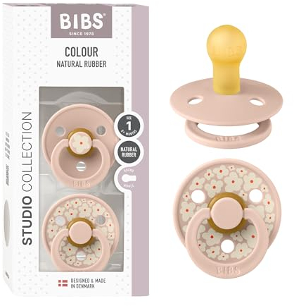 BIBS Colour Studio Schnuller 2er-Pack, BPA-frei, Kirschform Nippel. Naturkautschuk/Latex, Hergestellt in Dänemark, Größe 1 (0-6 Monate), Blush mix