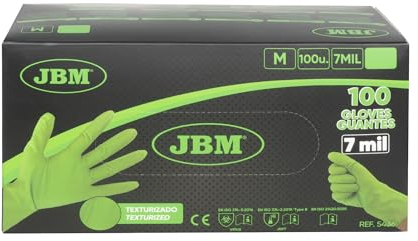 JBM Gants verts jetables en nitrile - Taille : L - 7 ml (100 unités) Texture diamant