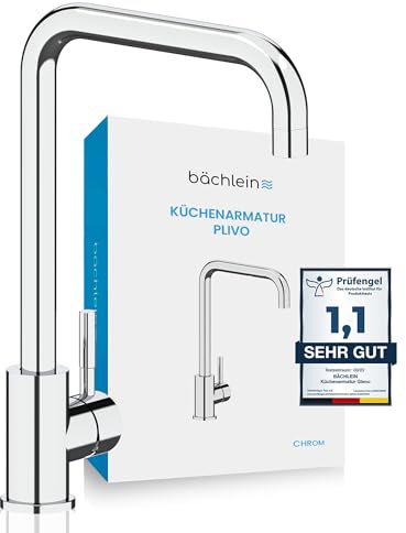 Bächlein Küchenarmatur Plivo (chrom) – Einhand-Spültischbatterie aus Edelstahl mit 360° schwenkbarem Auslauf, Wasserhahn für die Küche in extra massiver Ausführung