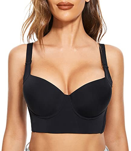 FallSweet Push Up Bras for Women Plus Size Bra Wide Back Underwire Longline Corset Bra(Black,36D)