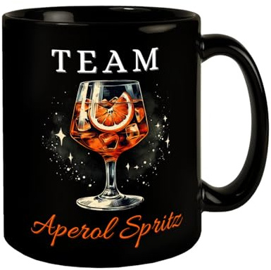 Team Aperol Spritz Tasse in Schwarz Orange Cocktailglas Ideal für Aperitif Sommergetränk Alkohol Genuss im Aperol Spritz Design