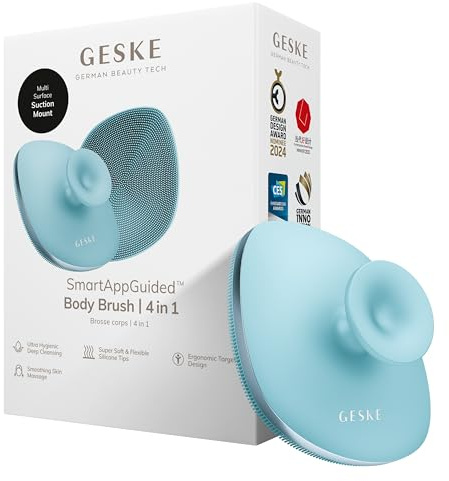 GESKE Body Brush | 4 in 1 | Reinigungsbürste | Design mit Metallring | Reinigungsbürste für den ganzen Körper | Professionelle Tiefenreinigung | Weiche Silikonnoppen, ergonomisches