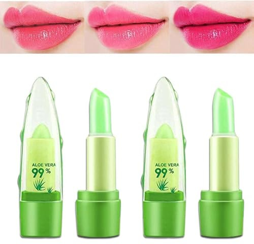 Elegauit 2er-Pack Colour Changing Aloe Vera Lipstick, Farbwechselnder Lippenstift mit Temperaturwechsel, Wasserdichte Langlebige Lippenbalsam Pflegender Lippenstift Kosmetik Make up