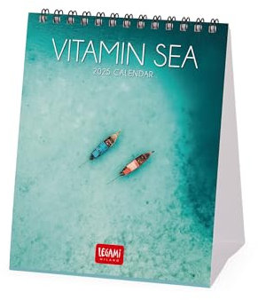 Legami - Tischkalender 2025, Kalender 12 x 14,5 cm, 12 Monate und Jahresplaner 2026, 6 Sprachen, internationale Tierkreiszeichen und Feiertage, Vitamin Sea
