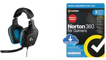 Logitech G432 kabelgebundenes Gaming-Headset, 7.1 Surround Sound, DTS Headphone - Schwarz + Norton 360 Gamers 2024 für 3 Geräte