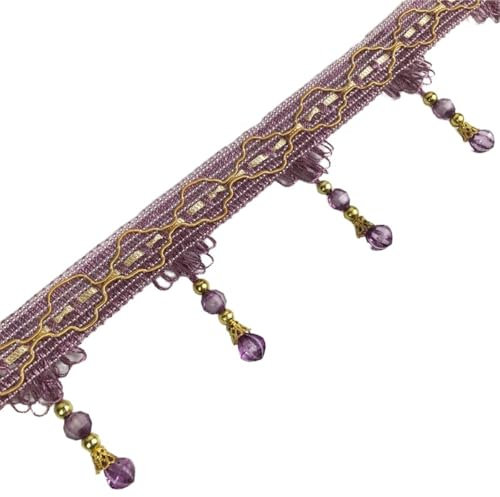 Whakano 5m Fransenborte mit Perlen 7cm Breite Meterware,Quastenborte zum Basteln Trim Borte Fringe Spitzenband Zierband Dekoborte,Band für DIY Nähen Basteln Kleidung,Vorhänge,Schal Dekoration,Lila