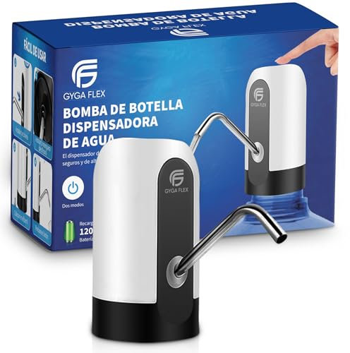GygaFlex© Dispensador De Agua para Garrafas Eléctrico | con Adaptadores | Carga USB | Batería 1200 mAh | Transportable y Adaptable A 5,8,10,13 y 20 litros | Grifo Bomba Cocina Oficina Trabajo