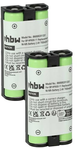 vhbw 2X Akku kompatibel mit Sony MDR-RF955RK, MDR-RF955, MDR-RF995, MDR-RF4000, MDR-RF895 Wireless Headset Kopfhörer (700 mAh, 2,4 V, NiMH)