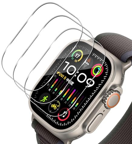 Haofun Pellicola Protettiva per Apple Watch Ultra 2/1 Vetro Temperato 9H Film, [3 Pezzi] HD Schermo Antigraffio Senza Bolle, Rimozione Automatica Della Polvere - Trasparente