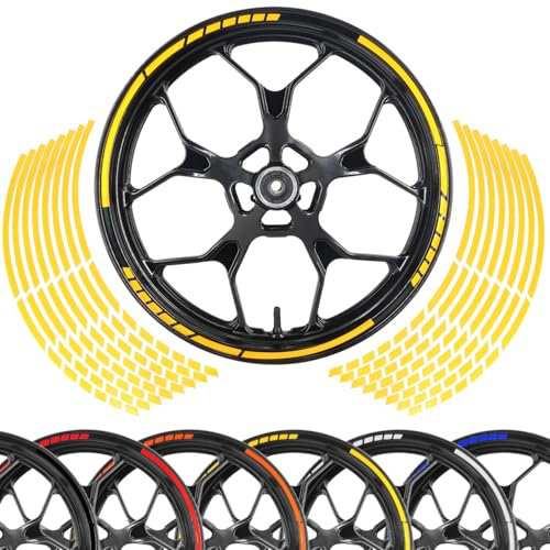 Area1 Motorrad Motorroller Felgenrandaufkleber 15-25 Zoll, gelb, Set für 2 Felgen Vorder- und Rückseite