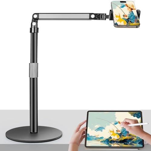 Handyhalterung Tisch Overhead Stativ Handy Ständer TischTelefonständer zum Filmen 360° Verstellbarer mit Robuste Basis Kompatibel mit iPhone 16 15 14/Samsung/Huawei/Xiaomi/Redmi Smartphones