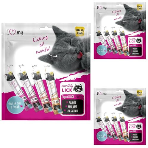 Cat Yoghurt Lickable Treats (75 Pack) Mixed Variety - Chicken, Salmon, Tuna & Shrimp – Creamy Cat Treats Made with Real Meat – 12g Each 4 Flavours