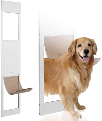 VEVOR Adjustable Aluminum Sliding Glass Dog Door, 75 7/8 - 80 11/16, Tempered Glass Pet Door with Hinge Structure Flap & Lock for Large-Sized Dogs
