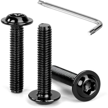 Tunejoy 30 Pièces Vis à Tête Bombée Torx avec Bride Noir M6 x 30 mm Vis à Six Pans Creux en Acier Inoxydable A2 V2A Boulons à Tête Hexagonale avec Clé T30 Filetage Complet