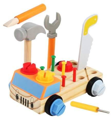 FOYTOKI Werkzeugkiste Für Montessori Schraubendreher Brett Holzspielzeug Für Frühkindliche Bildung DIY Spielzeugauto Zum Zusammenbauen Lernspielzeug Für Kreative
