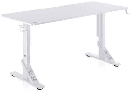 VALK Skuld - Bureau Gaming 136x60 cm, Hauteur Réglable 71-81cm, Supporte jusqu'à 100 Kg, Porte Gobelet, Repose Casque, Garantie 3 Ans, Table Gamer pour Ordinateur PC, Bureau Informatique (Blanc)