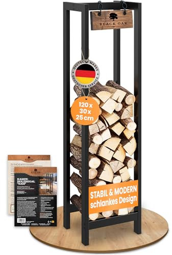 BLACK OAK Kaminholzregal SAM 120x30x25cm schwarz - für innen & außen bis 200 kg Holz - Metall Stahlrahmen pulverbeschichtet rostfrei Brennholzregal Holzregal Kaminholz Aufbewahrung für Brennholz