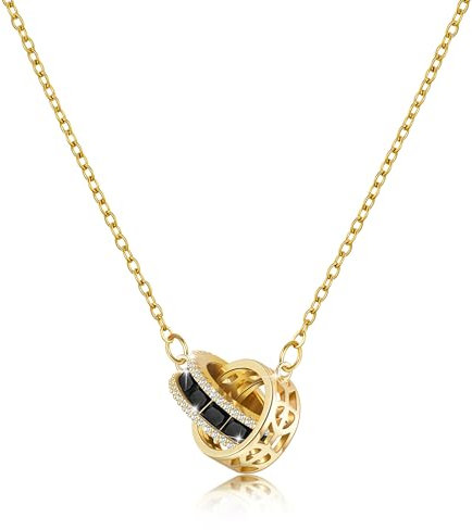 Linawe Ciondolo in tormalina nera da donna in oro, collana con gemme per donna, catena in acciaio inossidabile, gioielli ciondolo a catena in cristallo con pietra portafortuna