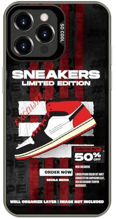 Cairiocoin Ins Hot Off Sports Shoes Phone Case Compatible with iPhone 15 Pro Max, Red/White Stripe Cool Brand Retro Sneakers iPhone 15 Pro Max Case Slim Non-Slip Protective Cover