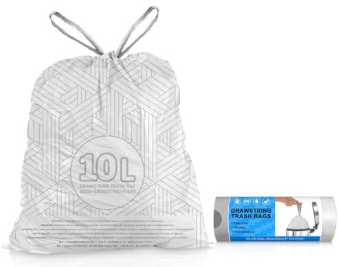10L Bin Bags Small Drawstring Bin Liners 10 Litre White Pedal Rubbish Bags Thicker, Pre-separated, Leak-Proof, Strong Trash Bags for Bathroom, Bedroom, Office, 30 Counts Fit UK 10 Liter,2.6,3Gal Bins
