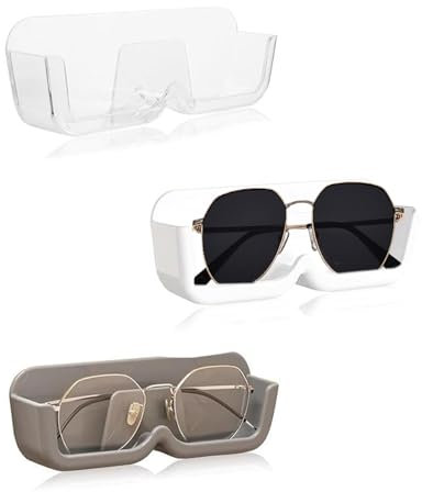 UOSIWYA 3 Pcs Glasses Holder Stand, Wall Mounted Glasses Case Hanging Sunglasses Organizer Storage Box Eye Glass Holder for Wall Home Decor(White Gray Transparent)