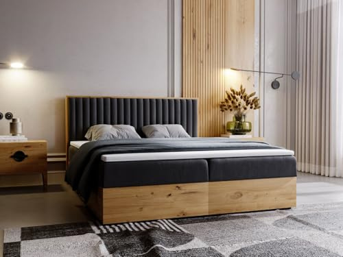 GRAINGOLD Forest Bett 180x200, Boxspringbett mit Bettkasten, Polsterbett mit Bonell-Matratze, Samt Stoff, mit Topper, mit Kopfteil (Anthracite, 180x200)