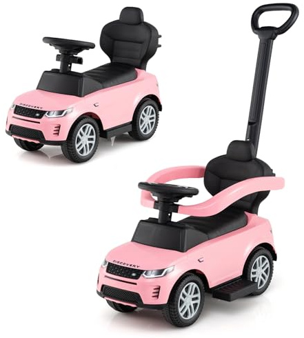 COSTWAY 3 in 1 Ride on Push Car, Licensed Land Rover Discovery Toddler Sliding Car with Steering Wheel, Horn, Storage Compartment, Foot to Floor Slider for Boys Girls (Pink)