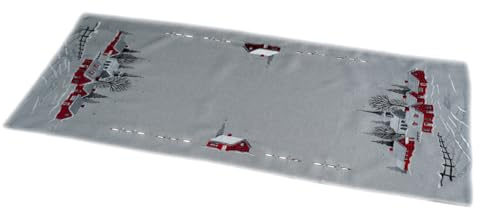 texpot Tischläufer 40 x 85 cm Stickerei Dorf mit Kirche Weihnachten Tischband