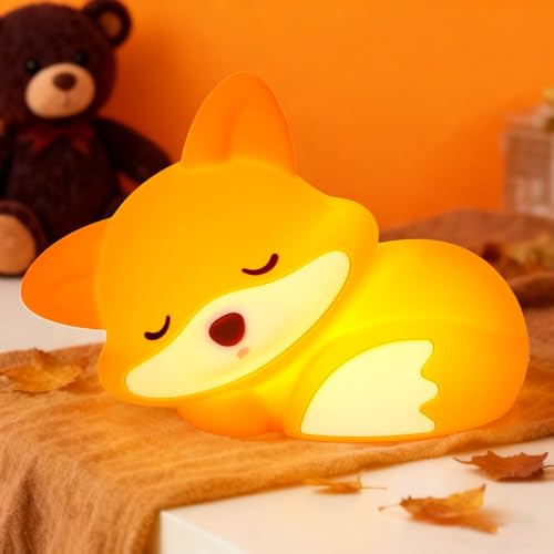 Amaredom Fuchs-Nachtlicht Dimmbare LED Silikonlampe Kinder Schlafzimmer | Aus weichem BPA-freiem Material, kompakte Größe ca. 10x12 cm, aufladbar über USB-C, ideal für Nachttisch Babybett und Reisen