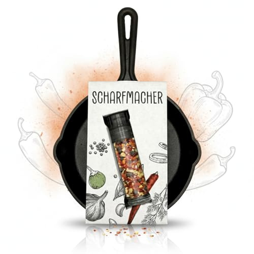 Alluvo Gewürz Geschenkset Mini Gusseisenpfanne mit Chili Grillgewürz | Mit Mini-Gusseisenpfanne Ø 16,5 cm und Chili-Gewürz - Geschenk für Grillfans, Hobbyköche und Grillpartys