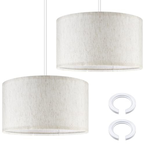 Weewooday 2 Stück Stoff Lampenschirm Ø 35 x 25 cm, Hellbeige | Mit E27 auf E14 Adapterring, Runder Lampenschirm aus Leinen, Einfacher Montage, Für Tischlampe Deckenleuchte und Stehlampe