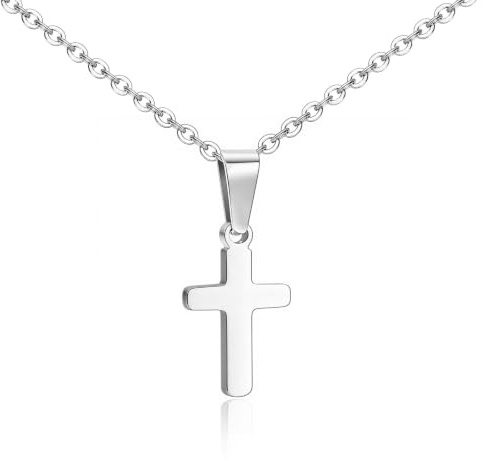 Collier Croix Chretienne Enfant Ados - Acier Inoxydable Pendentif Croix | Réglable Collier Bijoux Catholique Chaine Cadeau Pâques Paptême 1er Communion Confirmation Anniversaire pour Filles Garçons