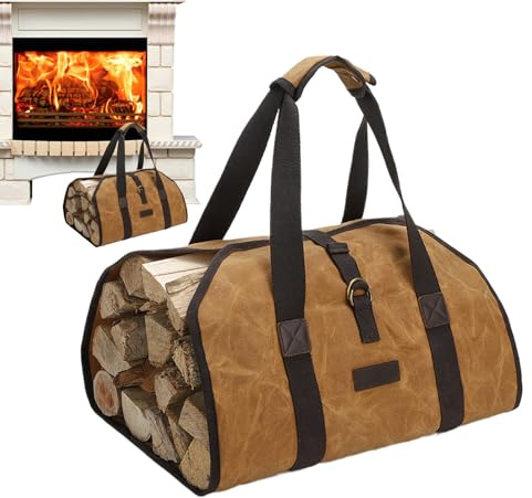 Feuerfeste Aufbewahrungstasche für Feuerholz, 50,8 cm (50 cm) mit verstärkten Griffen, Canvas-Material Firewood Holder, Camping Gear mit langlebigem Design, Outdoor BBQ Use