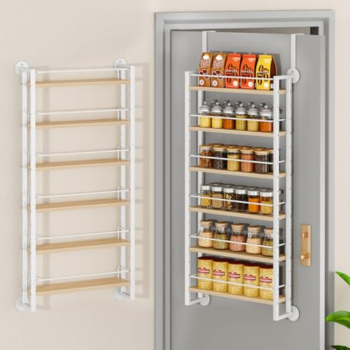 IBUYKE Especiero Pared,6 Niveles Estanteria Colgante Cocina,Natural TLJ028R | Colgar en Puerta o Pared,Estantes Colgantes Ajustables Organizador de Especias para Armarios Baño o Armario