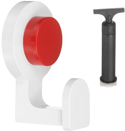 sourcing map Vacuum Suction Cup Hooks, No Drill Towel Hook with Air Pump Kitchen Towel Holder Reusable Suction Hanger for Kitchen Shower Wall Towel Loofah Bathrobe, Clothes, Red