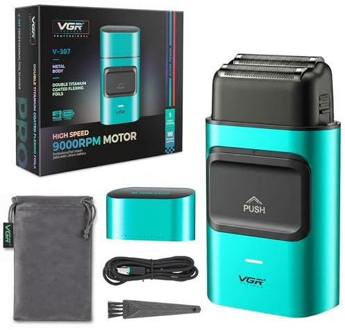 VGR 307 Folienrasierer Herren Kabellos, Foil Shaver Mit Ladeanzeigeleuchte | Shaver Barber Mit 9000 U/min Hochleistungsmotor, Folienrasierer Mit Doppellagiges Titan-Klingennetz, USB Aufladung