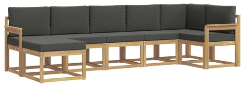 vidaXL Outdoor-Sofagarnitur 7 pcs Weiß und Anthrazit Polyester, Modularer Gartensofa-Set, modernes Outdoor-Sofa, wetterfester Terrassenmöbel, Akazienholz, braunes Sitzen