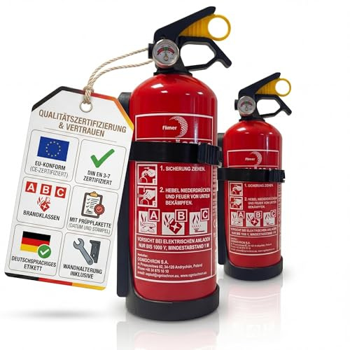 Lot de 2 extincteurs à poudre ABC - Support / manomètre - Fabriqué en Europe - 1 kg