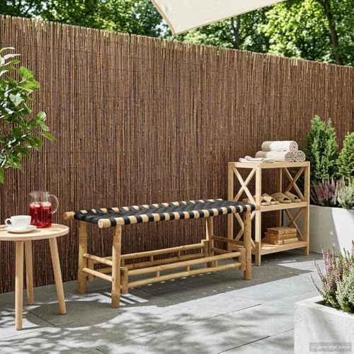 TEKGHUT Gartenbank Bambus 110x38x40 cm Natur, rechtwinklige Bank für Terrasse, modernes Design mit stabilen Pfostenbeinen, Sitzbank für drinnen und draußen, langlebiges Bambusmaterial
