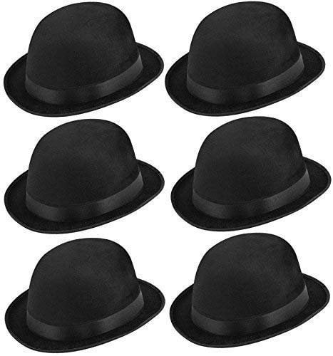 6 x Black Bowler Hats – Adults Fancy Dress Costume Accessories – Classic 1920s Hat for Men & Women – Soft Felt with Satin Band – Twenties, Dance, Victorian & Theatre Props – Unisex One Size Fits Most