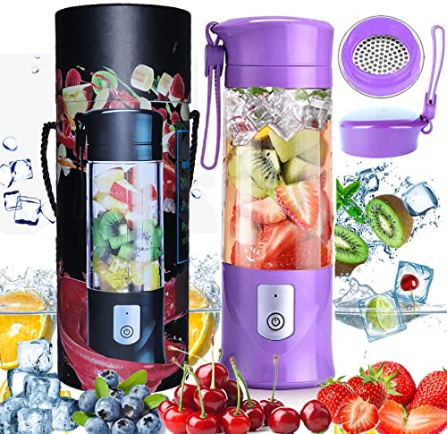 Portable Mixeur des Fruits Rechargeable USB,Mini Blender Pour Smoothie, Milk-Shake,Jus de Fruits,Blender Portable 350-420ml 6 Lames pour Sport et Voyage,Sans BPA,Noël Cadeau Femme Homme (Violet)