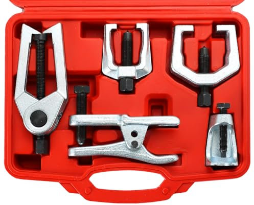 DASBET 5PCS Ball Joint Separator Front End Service Tool Kit 5-in-1 Pitman Arm Puller Tie Rod End Removal Tool Set for Front End Service Splitter Removal Kit