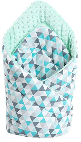 Medi Partners Einschlagdecke Steckkissen Minky 100% Baumwolle 75x75 cm Schlafsack doppelseitiges weich ganzjährig multifunktional antiallergisch Babys (Minze Dreiecke Mint minzer Minky)