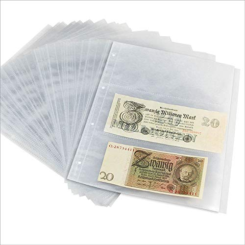 SAFE 15er Pack 5483 Banknoten Hüllen | Banknotenhüllen | Ergänzungshüllen Banknoten Album | DIN A4 | mit 3 Taschen 97 x 220 mm | glasklar | für 6 Banknoten