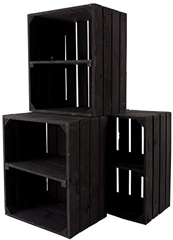3X Vintage-Möbel 24 große Neue Schwarze Obstkiste 50cm x 40cm x 30cm Apfelkiste Schuhregal Holzregal Weinkisten Bank Kisten Balkon Holzkisten Regalsystem massiv