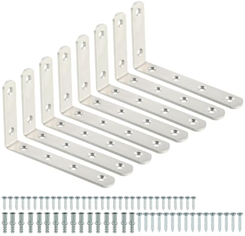 Mooche 8PCS Brushed Shelf Brackets 125mm, Metal L Bracket for Shelves | Wall Mounted Shelf Supports Brace Heavy Duty for Living Room Kitchen Office (125MM×75MM×18MM)