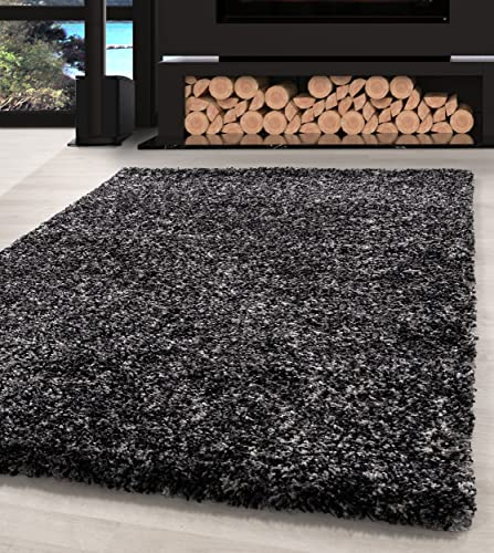 Carpettex Hochflor Teppich Wohnzimmer Shaggy Flokati Modern Meliert 160 x 230 cm Anthrazit - Schlafzimmer Weich Flauschig Waschbar Küche Esszimmer - Langflor