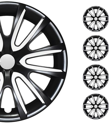 OMAC 4X Radkappen Radzierblenden Radblenden 15 Zoll Stahlfelgen Glänzend Schwarz-Weiß
