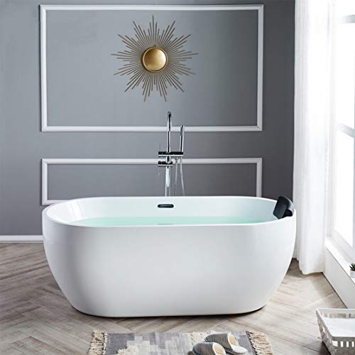 DAIMENG Eigenständige Badewanne Modern Einfach Weiß Acryl Badewanne mit Wasserhahn Duschkopf Schalter Wasserventil,120 * 70 * 58cm